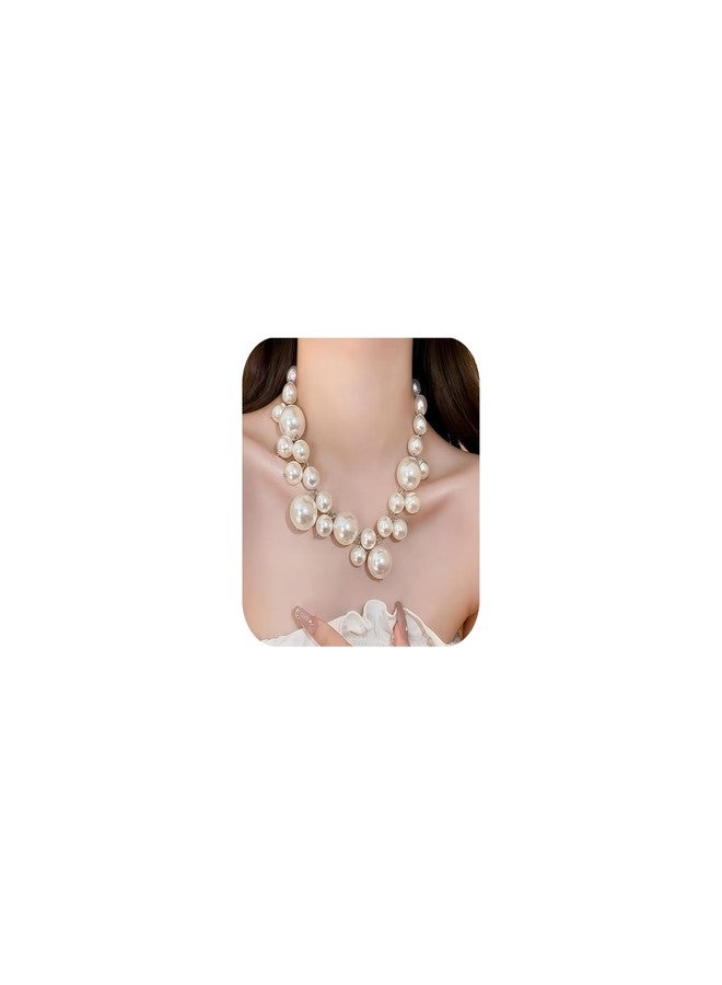eartif Women's Big Pearl Statement Choker Necklace, White, 15-20mm, 16.5"+2" Extender, High Lustre Imitation Pearls, Wedding Pearl Jewelry - Image 1